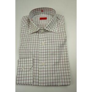 Isaia White Wine Olive Plaid Long Sleeve Cotton Dress Shirt 15.5/39 NEW